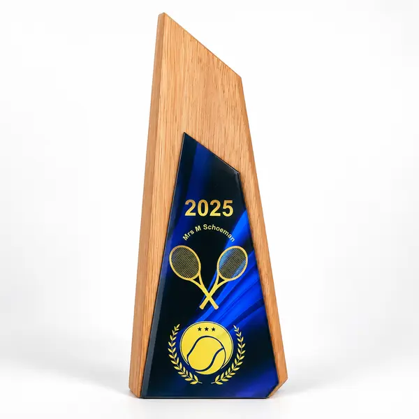 Small personalised 3D sublimation trophy with custom full-colour award artwork